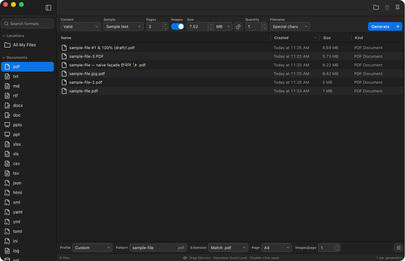 FileMill generation controls creating multiple PDF files with exact custom sizes and naming rules.